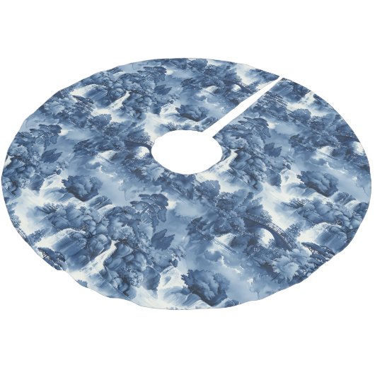 Japanse watertuin in een blauw wit porselein kerstboom rok (Gekanteld)