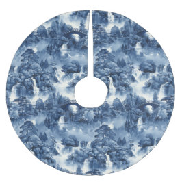 Japanse watertuin in een blauw wit porselein kerstboom rok