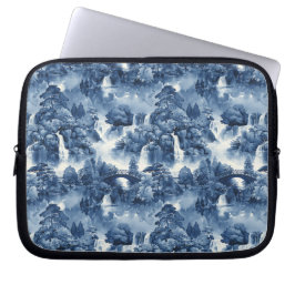 Japanse watertuin in een blauw wit porselein laptop sleeve