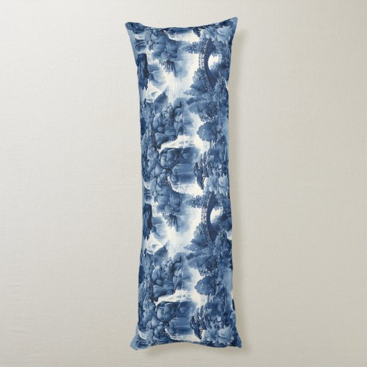 Japanse watertuin in een blauw wit porselein lichaamskussen (Achterkant (Verticaal))