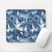 Japanse watertuin in een blauw wit porselein muismat (Met muis)