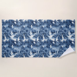 Japanse watertuin in een blauw wit porselein strandlaken
