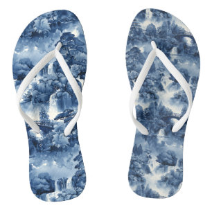 Japanse watertuin in een blauw wit porselein teenslippers