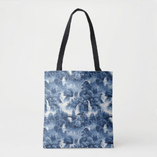 Japanse watertuin in een blauw wit porselein tote bag