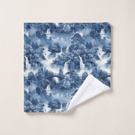 Japanse watertuin in een blauw wit porselein washandje