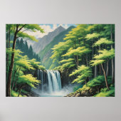Japanse waterval in Natuur - Serene olieverfschild Poster (Voorkant)