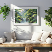 Japanse waterval in Natuur - Serene olieverfschild Poster