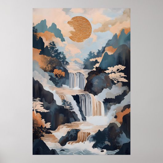 Japanse Waterval Kunstprint Rustige Berg Poster (Voorkant)