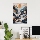 Japanse Waterval Kunstprint Rustige Berg Poster (Thuiskantoor)