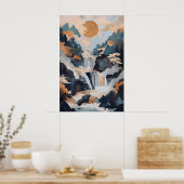Japanse Waterval Kunstprint Rustige Berg Poster (Keuken)