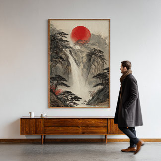 Japanse Waterval Zen Art Print Muurdecoratie Perfect Poster