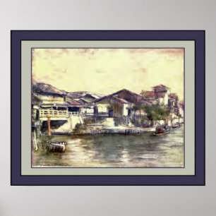 Japanse Waterverf ~ "A Tranquil Waterway" ~ 1901 ~ Poster