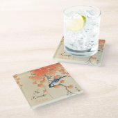 Japanse Waterverf  afdrukken met vogel Glazen Onderzetter (Schuin)