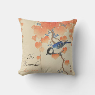 Japanse Waterverf  afdrukken met vogel Kussen