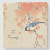 Japanse Waterverf  afdrukken met vogel Stenen Onderzetter (Voorkant)