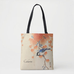 Japanse Waterverf afdrukken met vogel Tote Bag