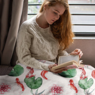 Japanse Waterverf Art Koi Fish Lotus Lily Pad Fleece Deken