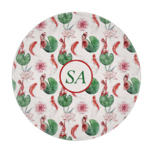 Japanse Waterverf Art Koi Fish Lotus Lily Pad Snijplank