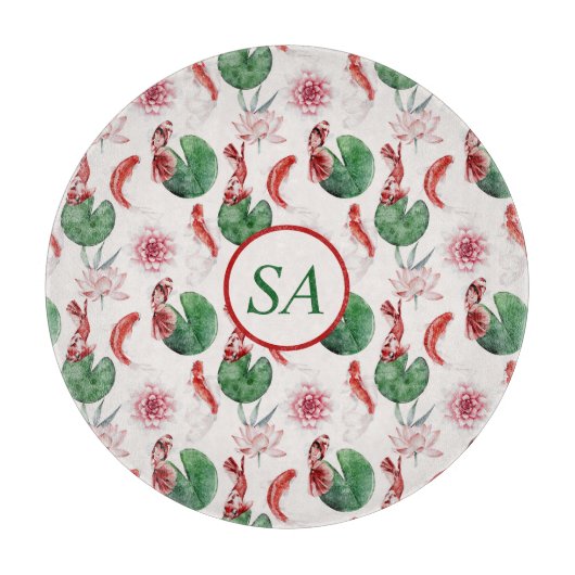 Japanse Waterverf Art Koi Fish Lotus Lily Pad Snijplank (Voorkant)