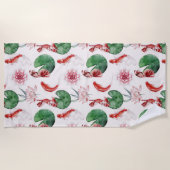 Japanse Waterverf Art Koi Fish Lotus Lily Pad Strandlaken (Voorkant)