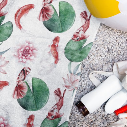 Japanse Waterverf Art Koi Fish Lotus Lily Pad Strandlaken