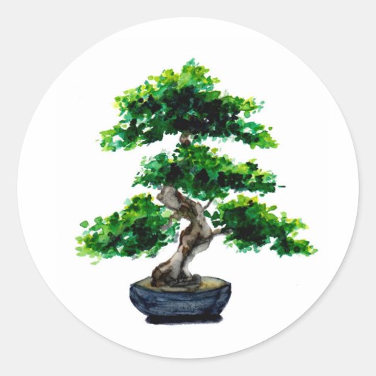 Japanse Waterverf Bonsai-boom Ronde Sticker (Voorkant)