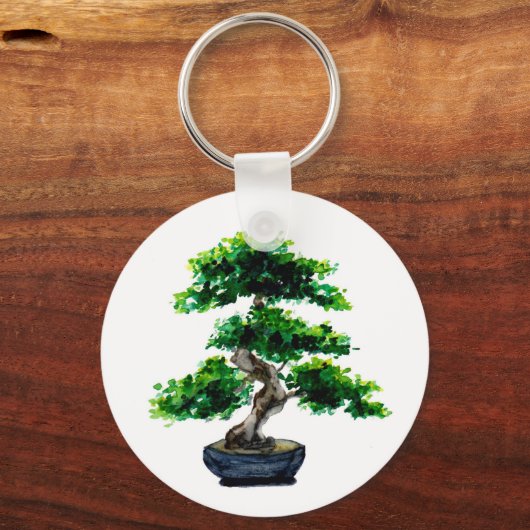Japanse Waterverf Bonsai-boom Sleutelhanger (Voorkant)