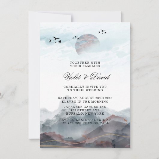 Japanse Waterverf bruiloft Kaart (Voorkant)