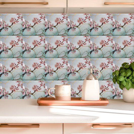 Japanse Waterverf Cherry Blossom Kintsugi Tegeltje