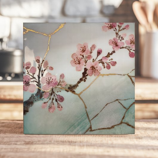 Japanse Waterverf Cherry Blossom Kintsugi Tegeltje