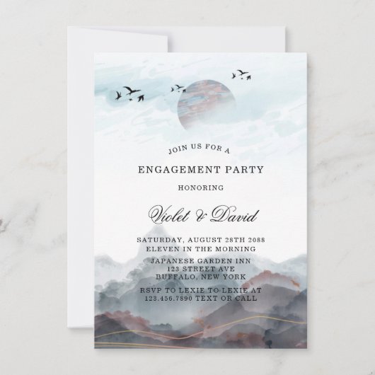 Japanse Waterverf Engagement Party Kaart (Voorkant)
