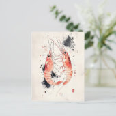 Japanse Waterverf garnalenkunst met kalligrafie Briefkaart (Staand voorkant)