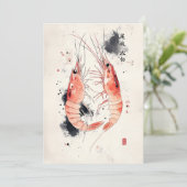 Japanse Waterverf garnalenkunst met kalligrafie Kaart (Staand voorkant)