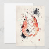 Japanse Waterverf garnalenkunst met kalligrafie Kaart (Voorkant / Achterkant)
