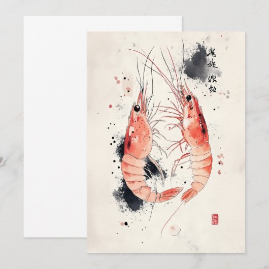 Japanse Waterverf garnalenkunst met kalligrafie Kaart (Voorkant / Achterkant)