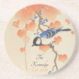  Japanse Waterverf Vogelafdrukken Zandsteen Onderzetter