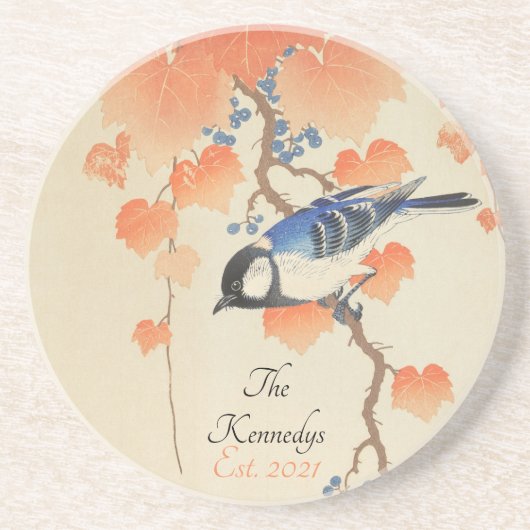  Japanse Waterverf Vogelafdrukken Zandsteen Onderzetter (Voorkant)