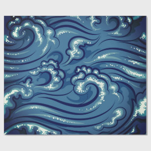 JAPANSE WAVELEN IN BLAUW CADEAUPAPIER