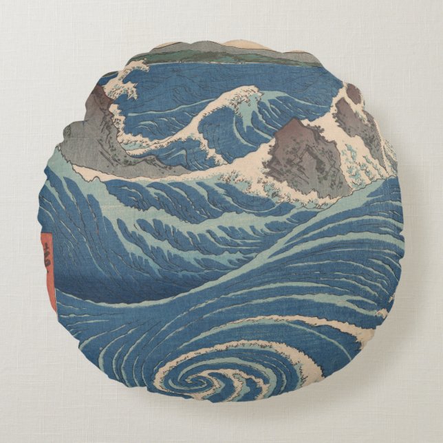 Japanse Waves Naruto Whirlpoolkunstwerk Rond Kussen (Voorkant)