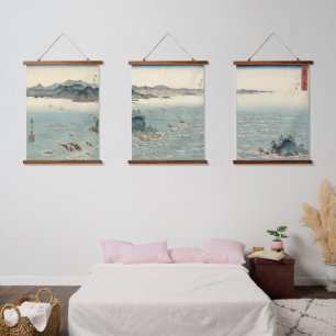 Japanse Whirlpools Landscape Triptych ukiyo Hangend Wandkleed