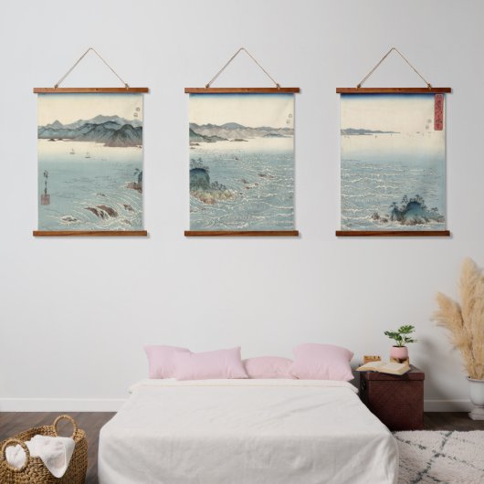 Japanse Whirlpools Landscape Triptych ukiyo Hangend Wandkleed (Slaapkamer)