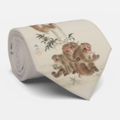Japanse Wilde Apen in Natuur Beige Stropdas (Opgerold)