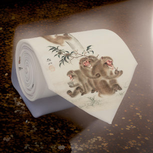Japanse Wilde Apen in Natuur Beige Stropdas