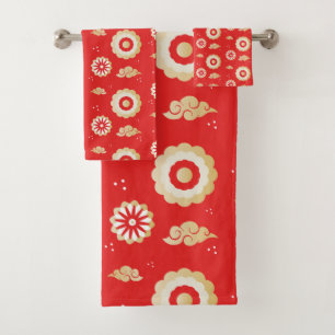 Japanse wind Wolken Rood Patroon Bad Handdoek