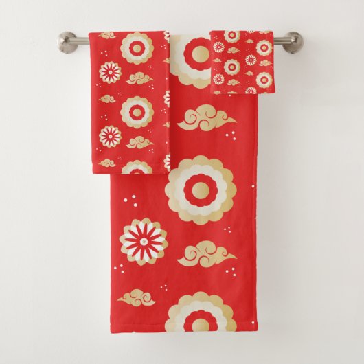 Japanse wind Wolken Rood Patroon Bad Handdoek (Insitu)