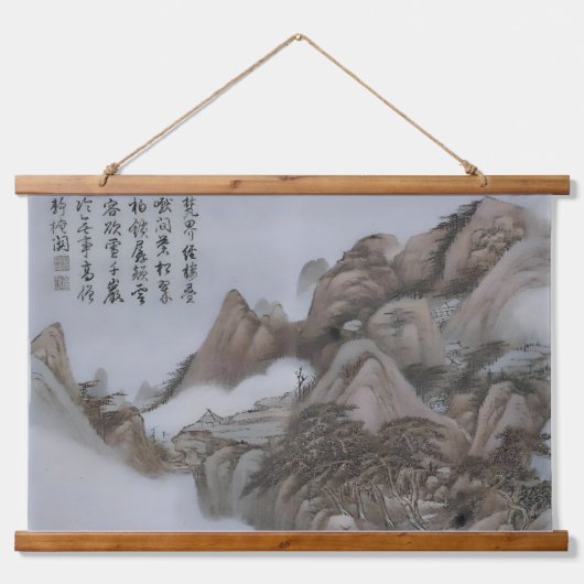 Japanse winter Landschapskunst:  Aziatisch Hout Hangend Wandkleed (Voorkant)