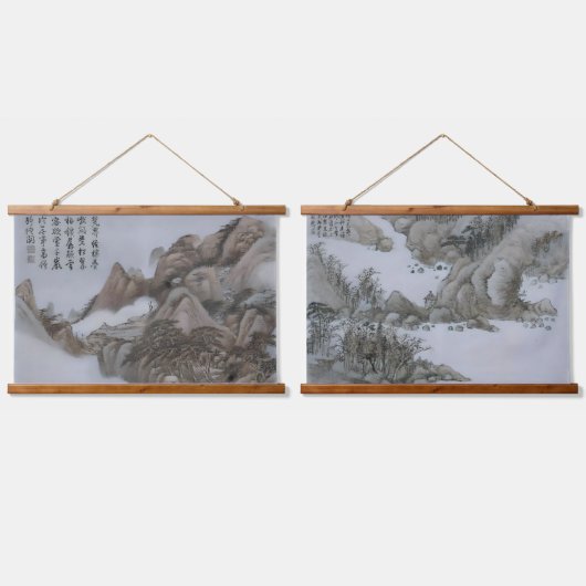 Japanse winter Landschapskunst:  Aziatisch Hout Hangend Wandkleed (Dubbel)