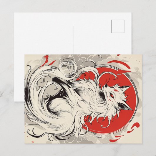Japanse Witte Kitsune vos Briefkaart (Voorkant / Achterkant)