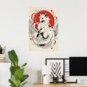 Japanse Witte Kitsune vos Poster (Thuiskantoor)