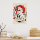 Japanse Witte Kitsune vos Poster (Keuken)